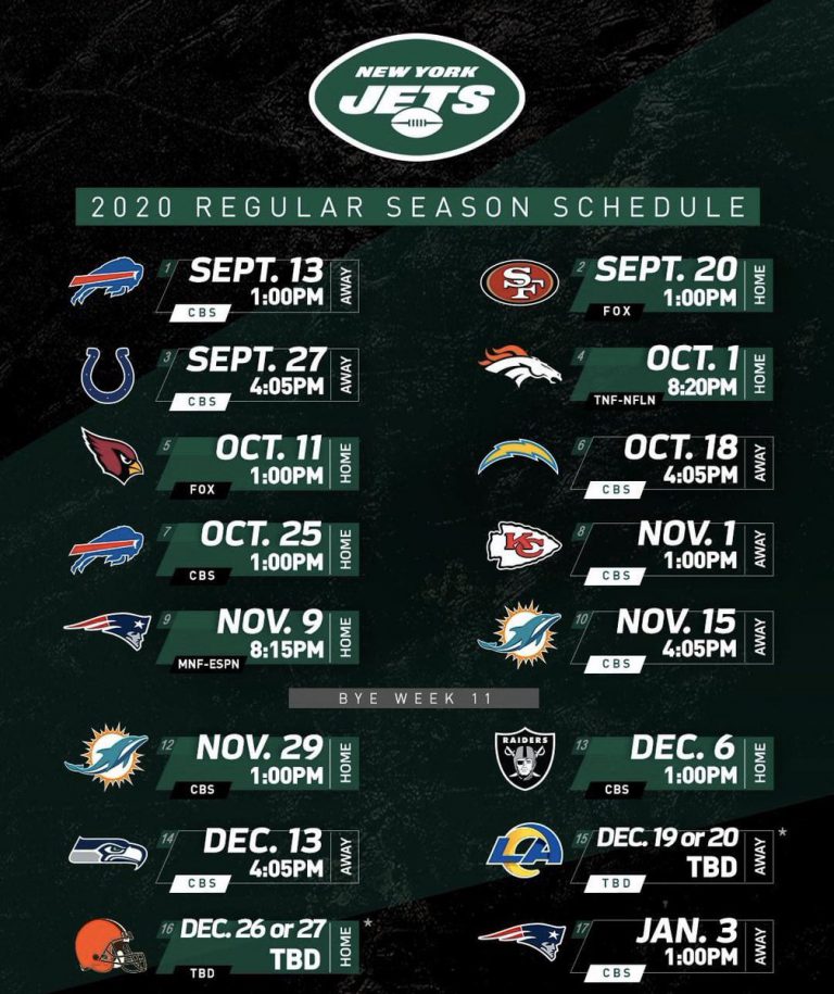 2020 NY Jets Season Schedule